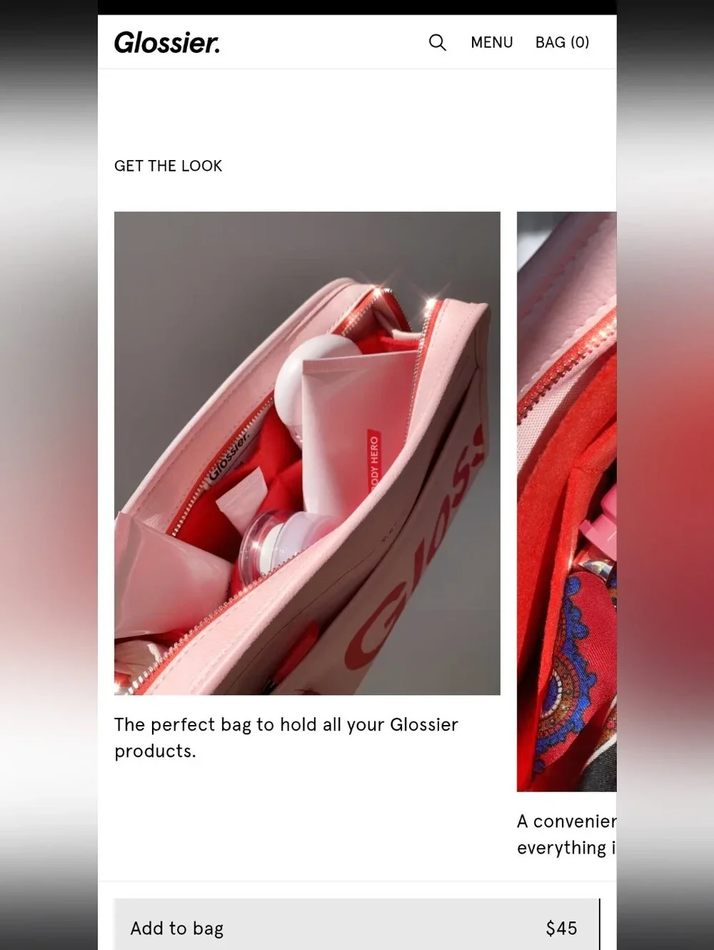 Glossier Beauty Bag Pink Cosmetic Pouch Logo Front Pocket 9.5